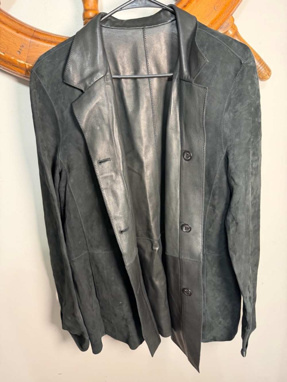 Vintage Men's Black Leather & Suede Blazer Jacket